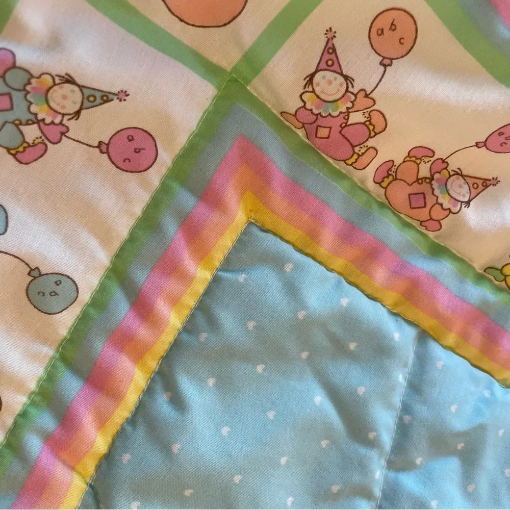 Vintage Quilted I Love You Clown Baby Blanket 39x30